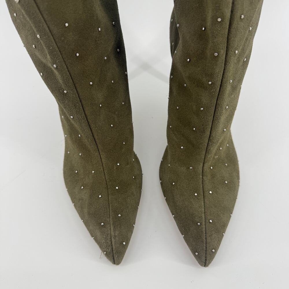Schutz Maryana Aspen Suede Studded Heeled Boots - Womens 9 Olive Green NEW - Picture 7 of 9